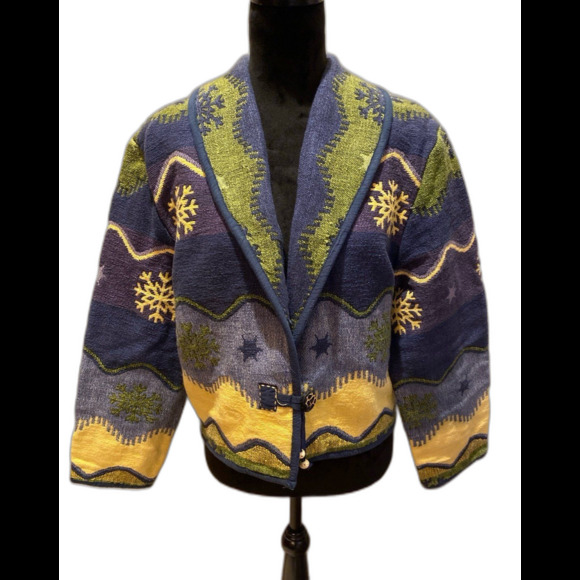 Vintage ‘90 Flashback Jacket Sz Large Boho Women’s Cropped Tapestry Southwest - Picture 5 of 10